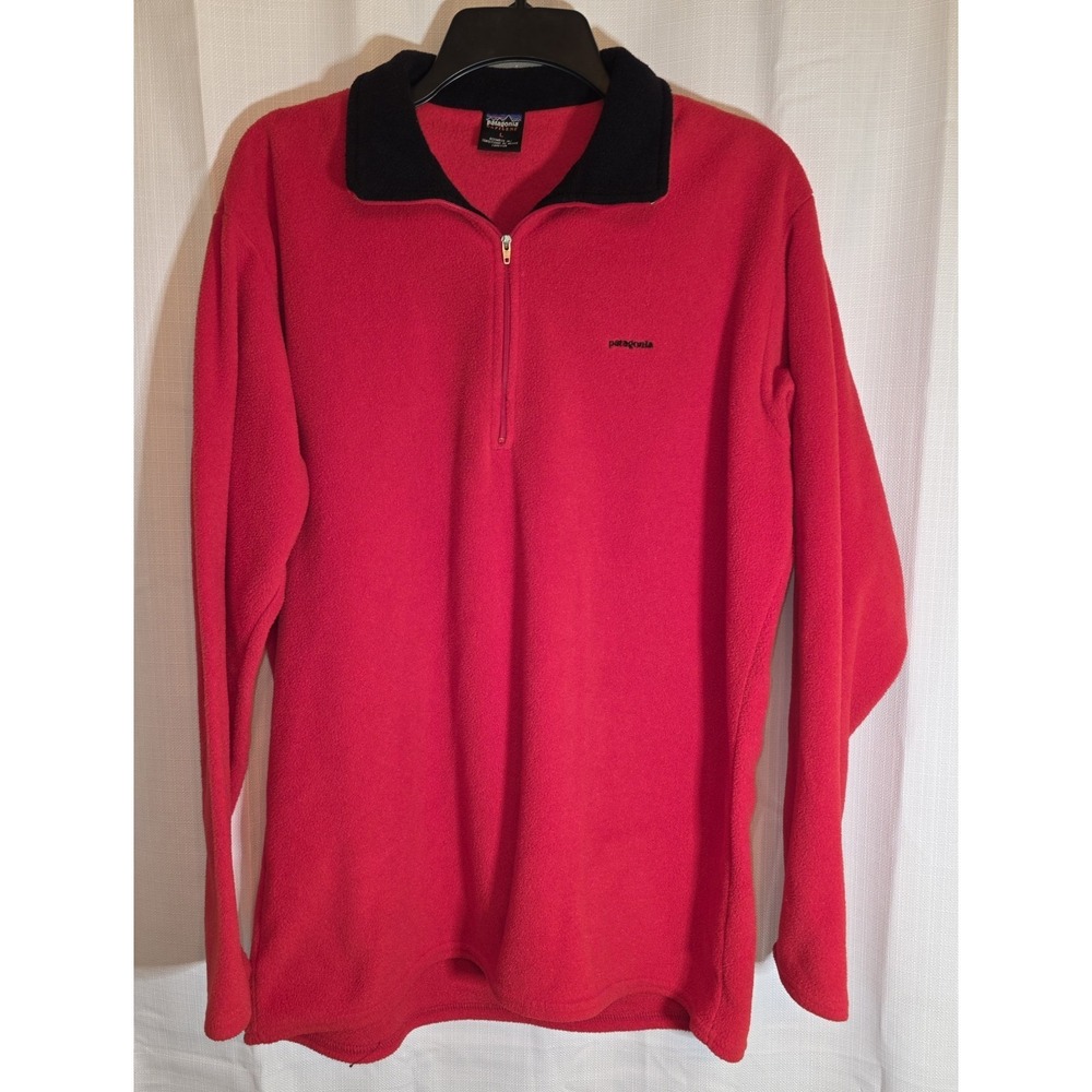 PATAGONIA Mens 1/4‎ Zip Pullover Capilene Polyester Fleece Vintage Bright RED L